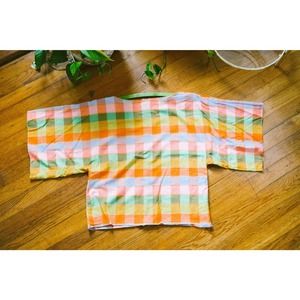 Vintage Rainbow Gingham blouse w/ large sleeve